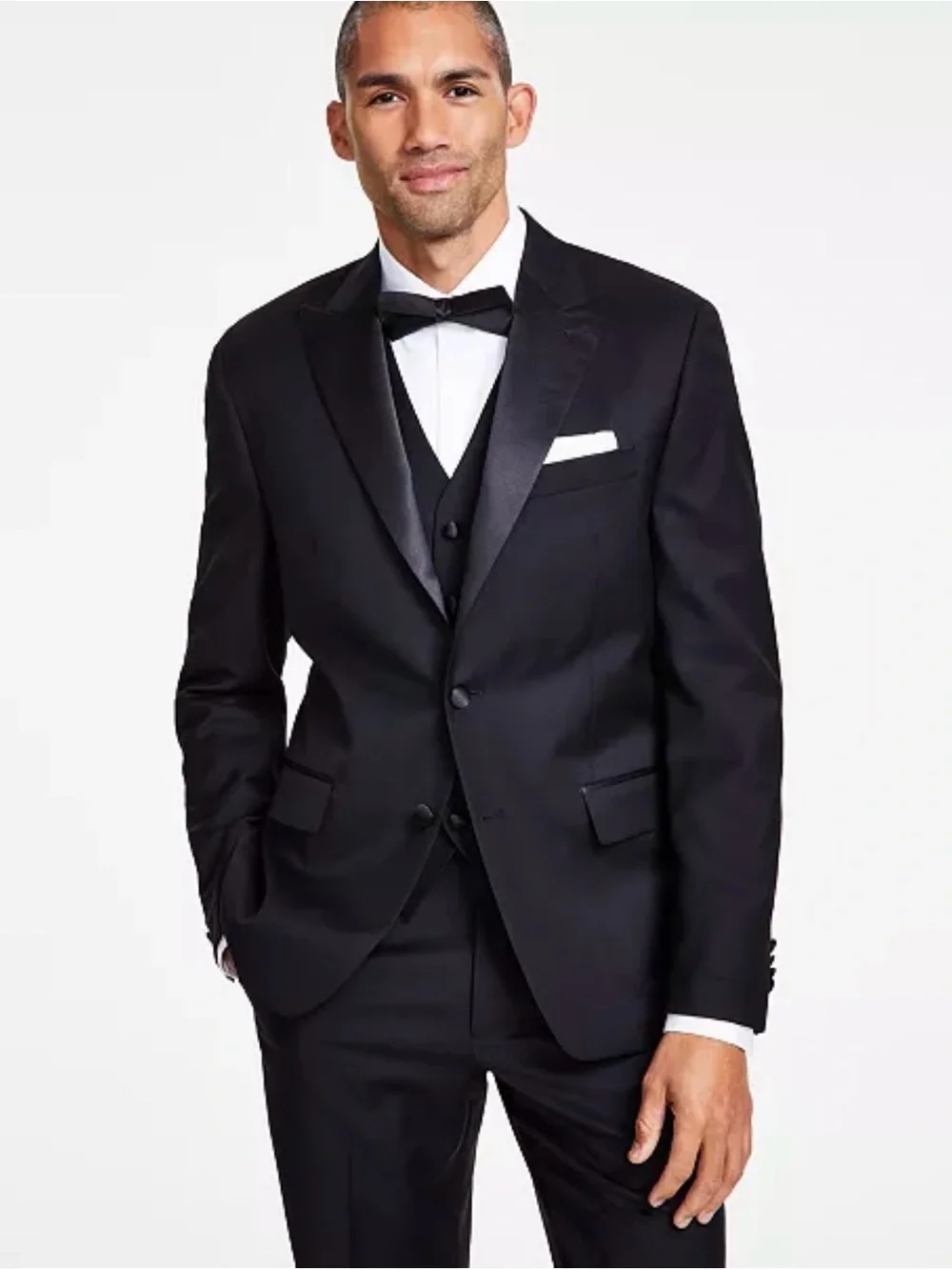 Michael Kors Black Peak-Lapel Tuxedo with Satin Trim